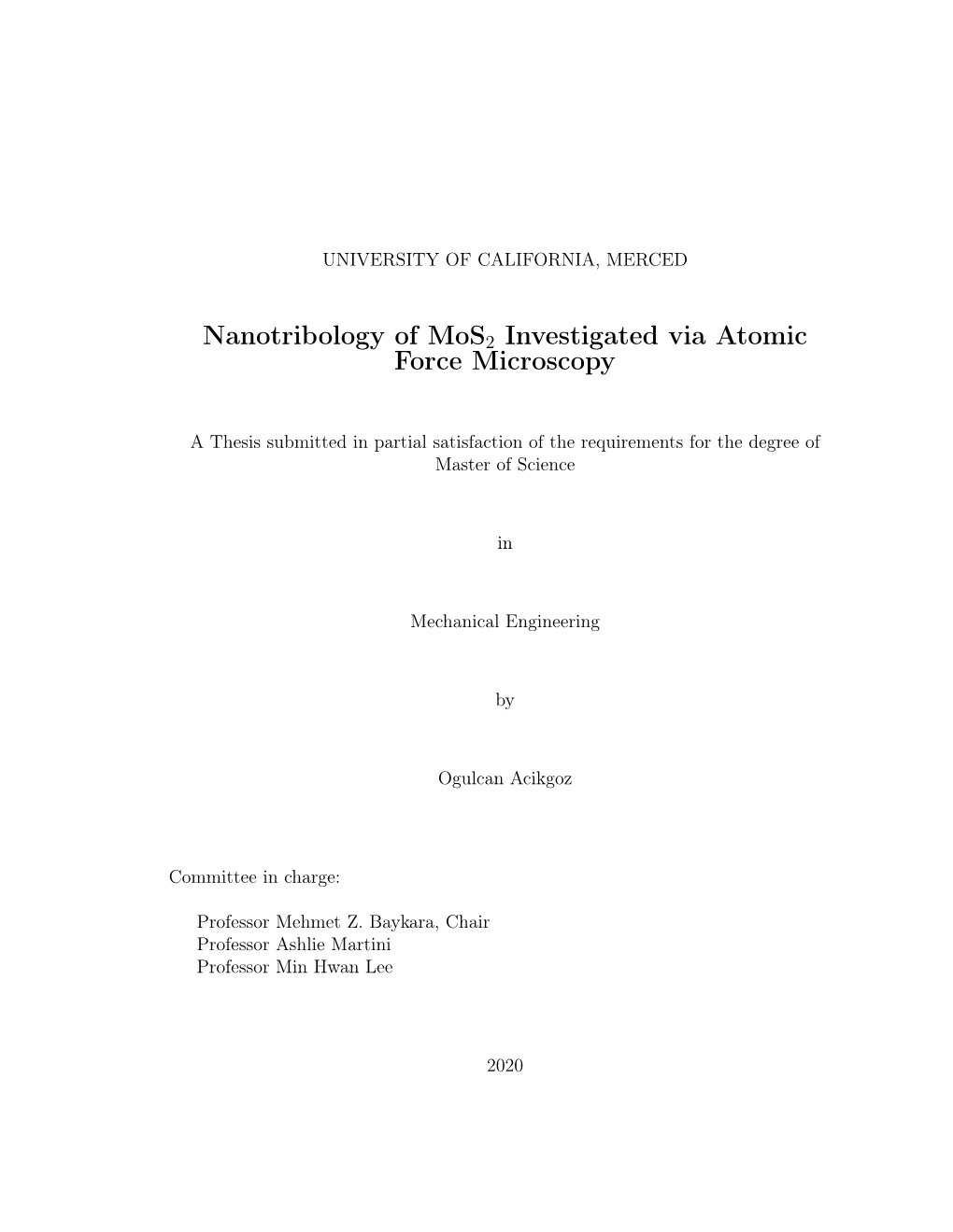 Nanotribology of Mos2 Investigated Via Atomic Force Microscopy