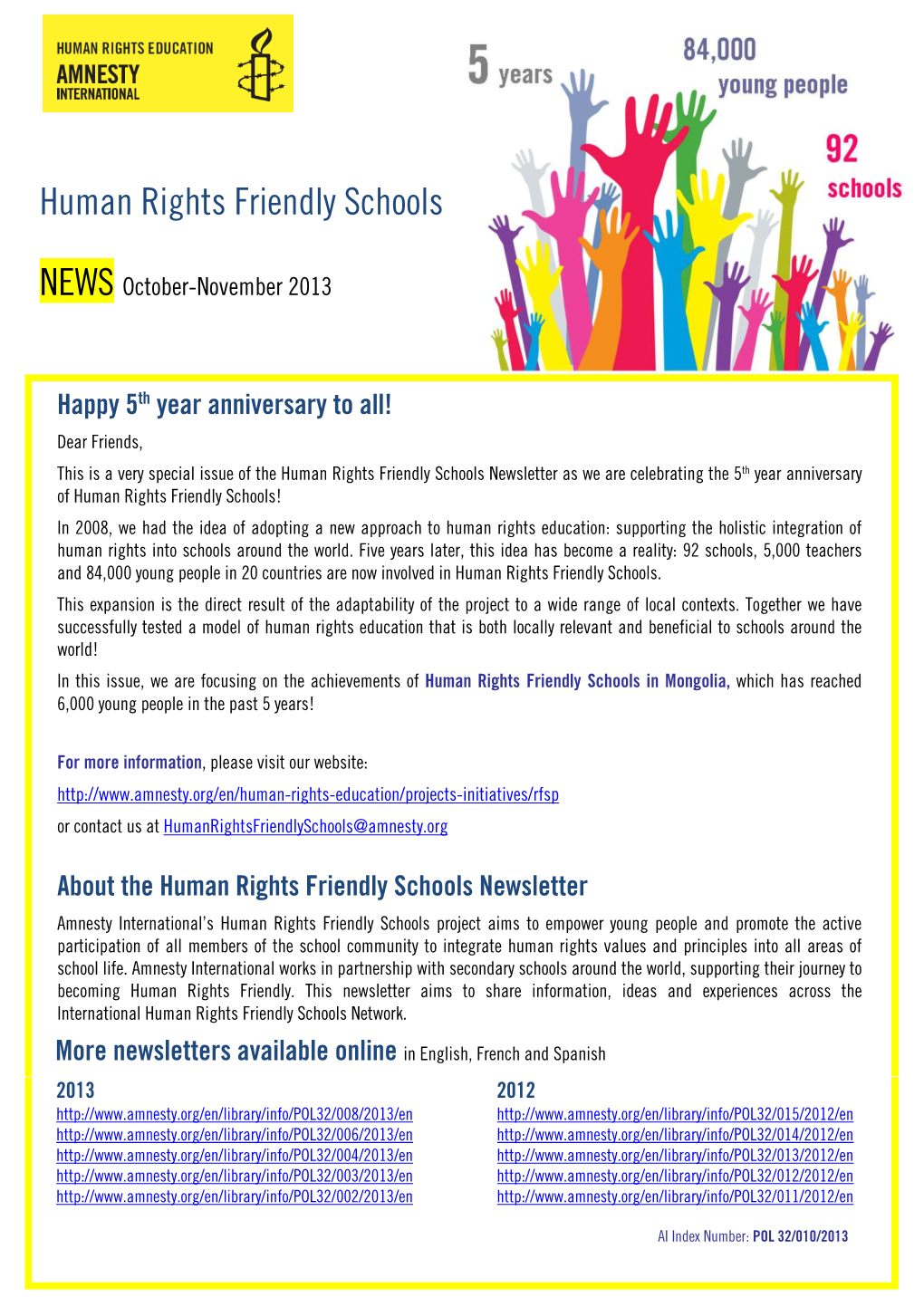 Human Rights Friendly Schools Newsletter Oct-Nov 2013