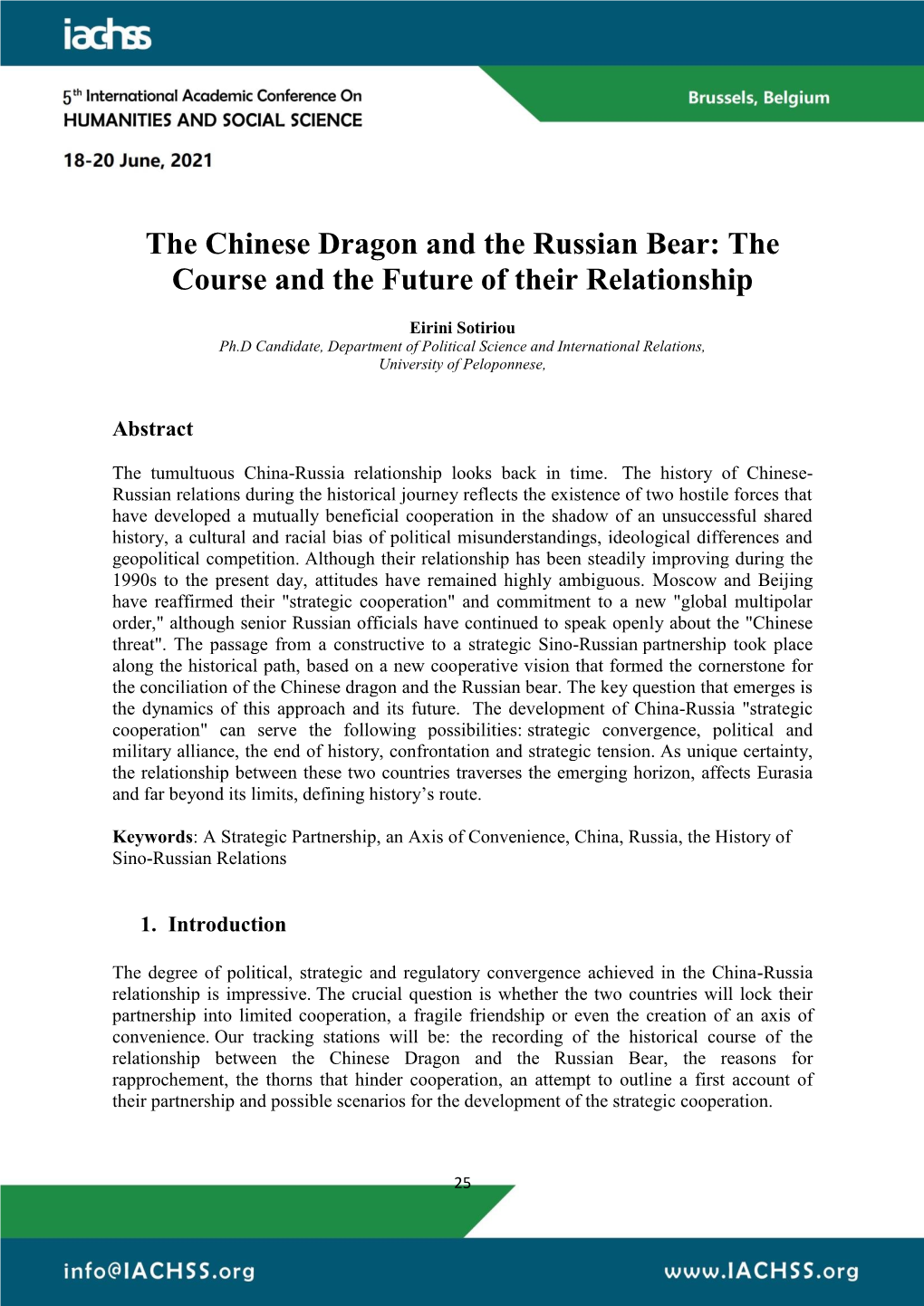 The Chinese Dragon and the Russian Bear: the Course and the Future of Their Relationship