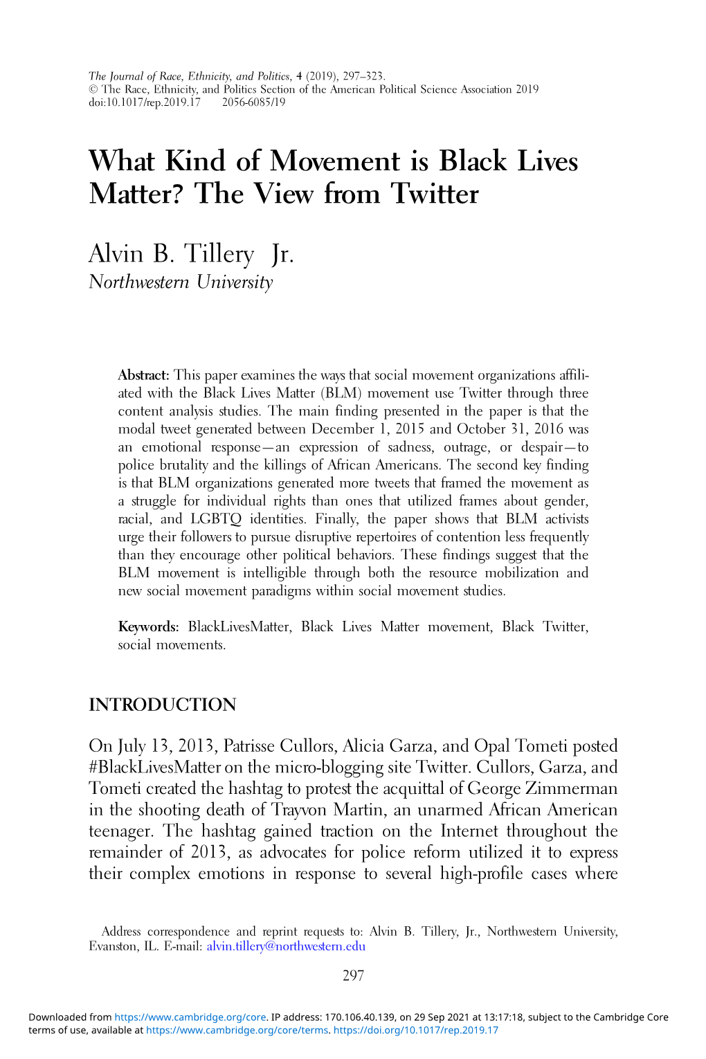 What Kind of Movement Is Black Lives Matter? the View from Twitter