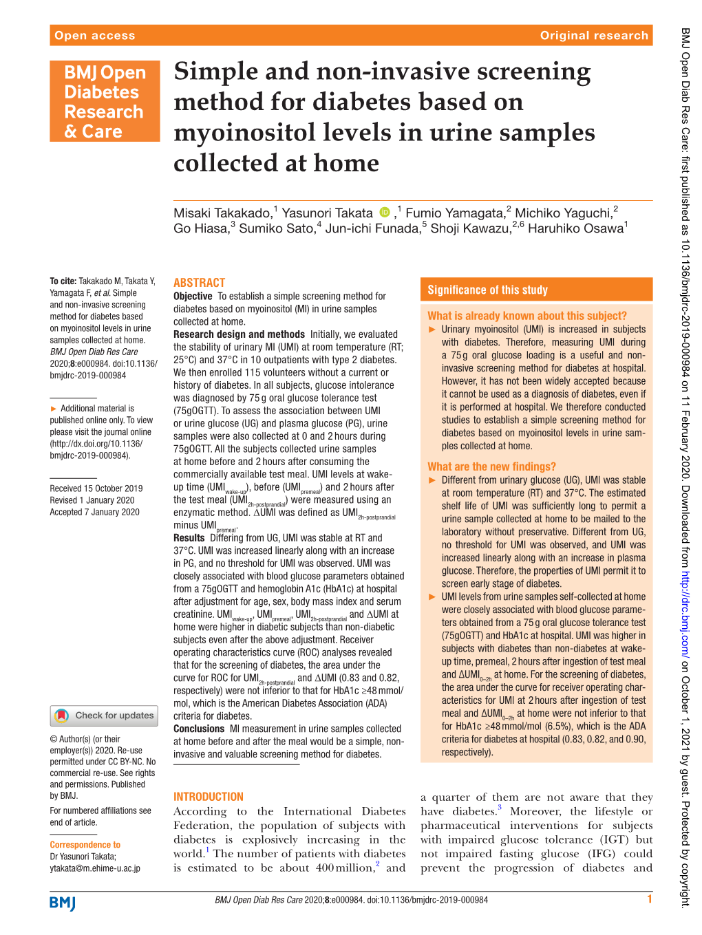 Simple and Non-Invasive Screening Method for Diabetes Based On