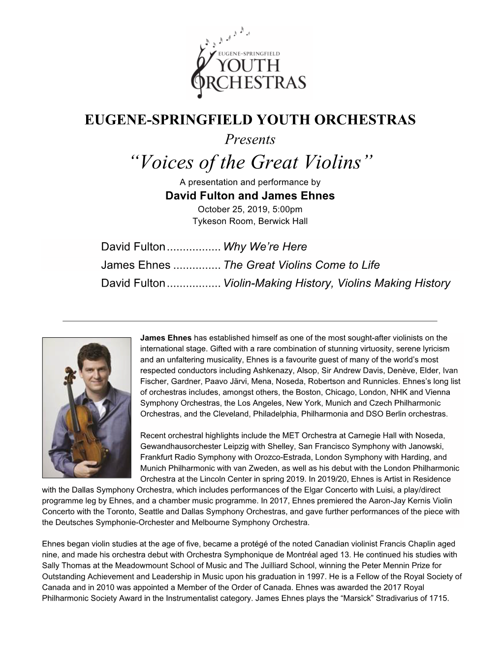 Voices of the Great Violins Program 3