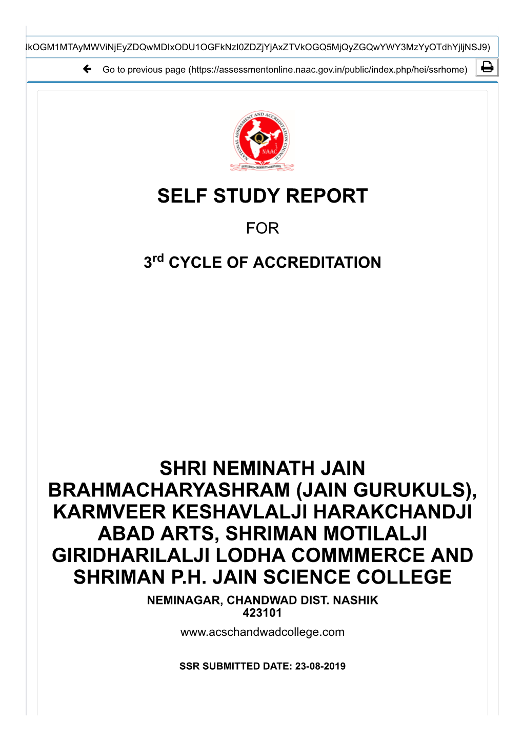 Self Study Report Shri Neminath Jain