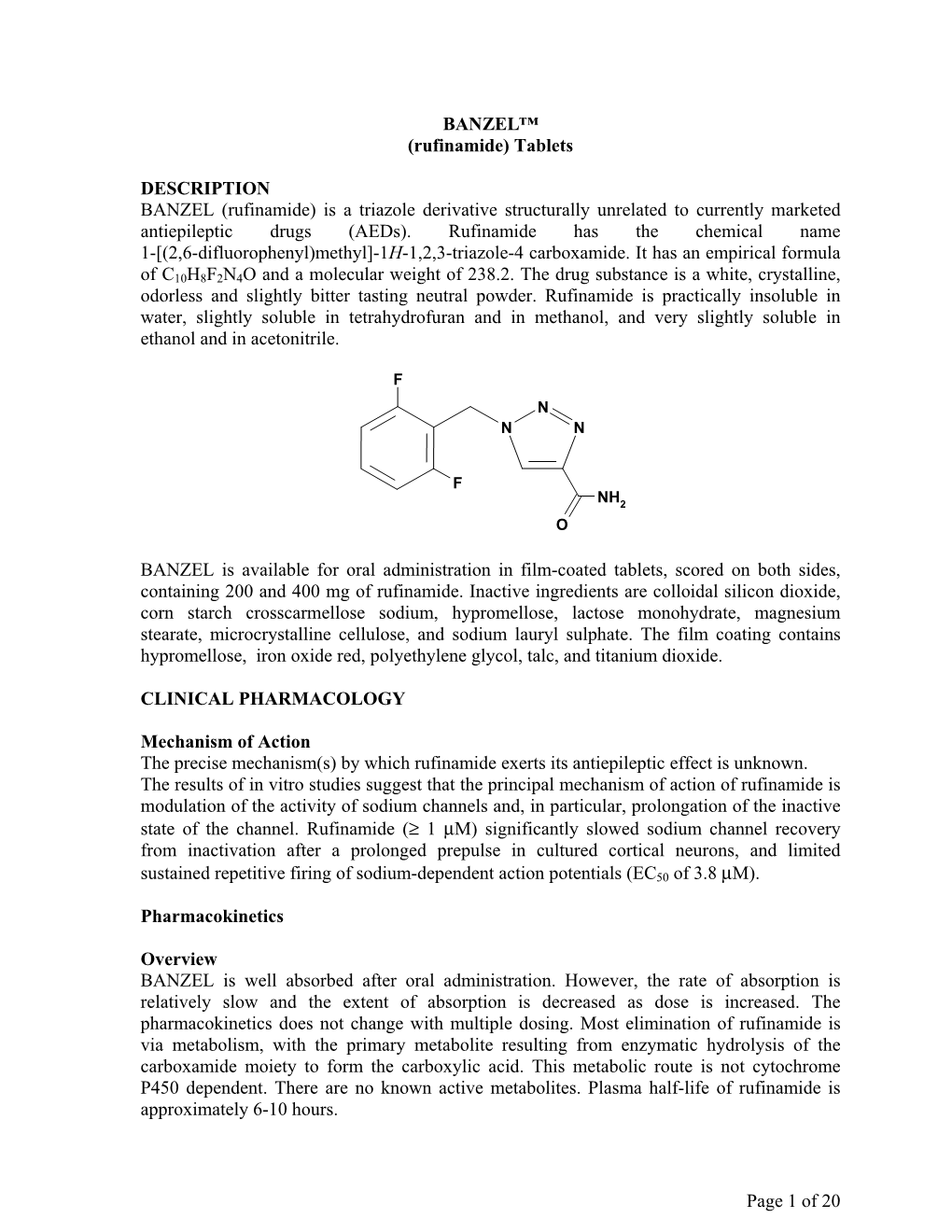 BANZEL™ (Rufinamide) Tablets