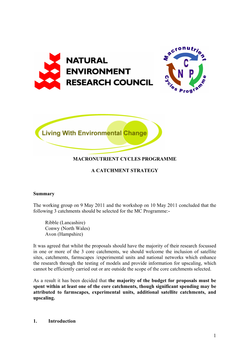 Macronutrient Cycles Programme: Catchment