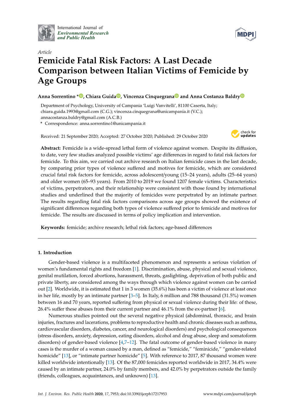 Femicide Fatal Risk Factors: a Last Decade Comparison Between Italian Victims of Femicide by Age Groups