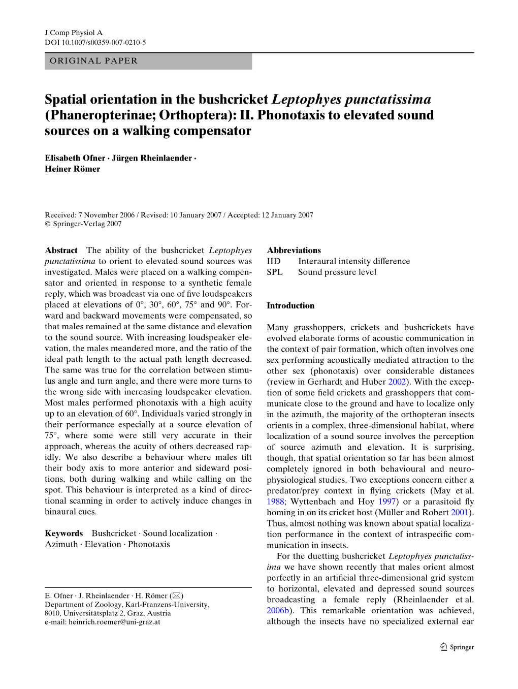 Spatial Orientation in the Bushcricket Leptophyes Punctatissima (Phaneropterinae; Orthoptera): II