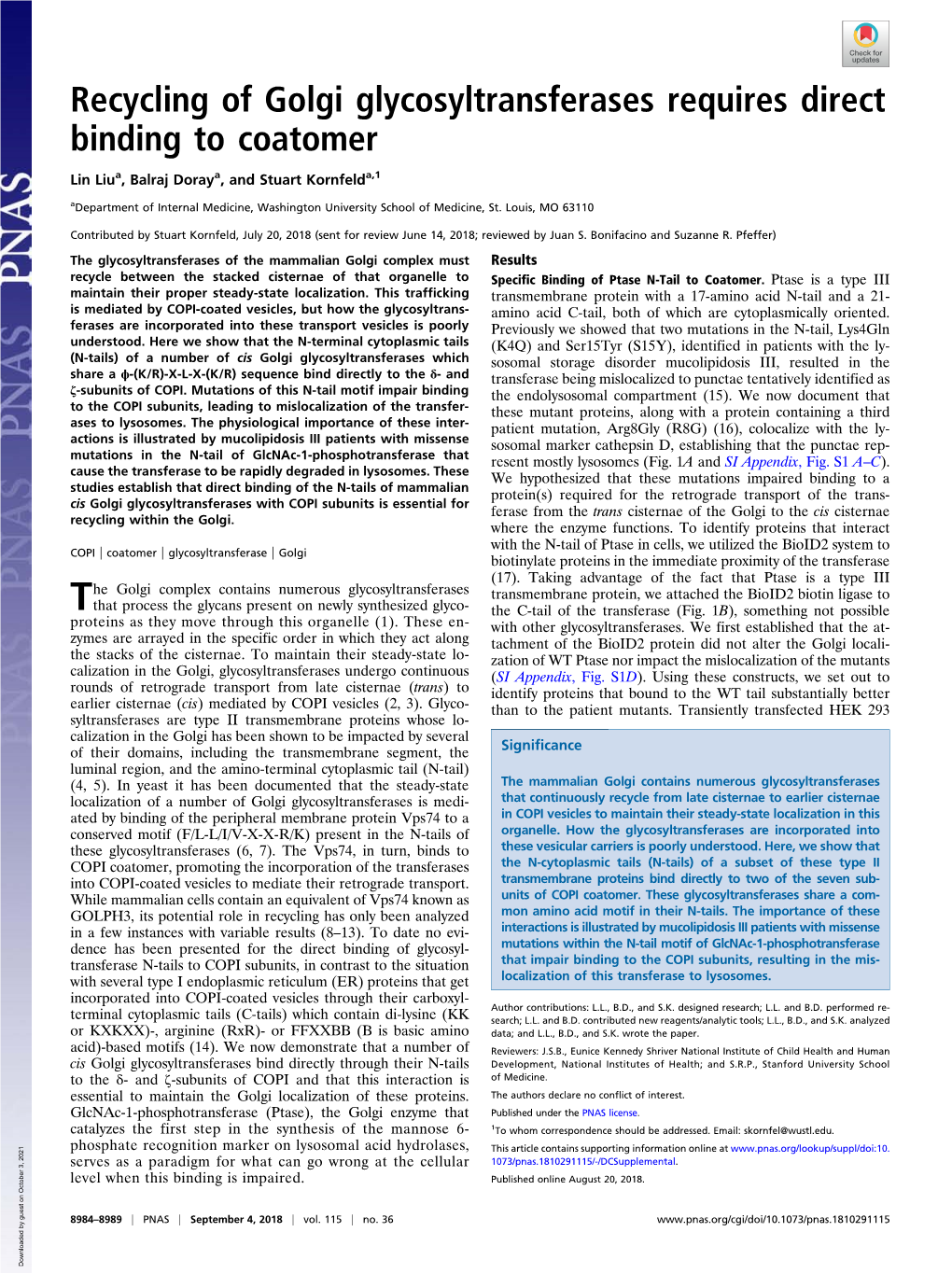 Recycling of Golgi Glycosyltransferases Requires Direct Binding to Coatomer