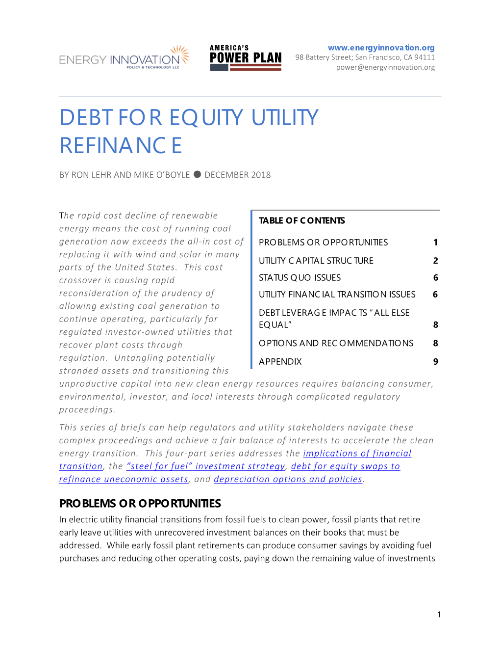 Debt for Equity Utility Refinance