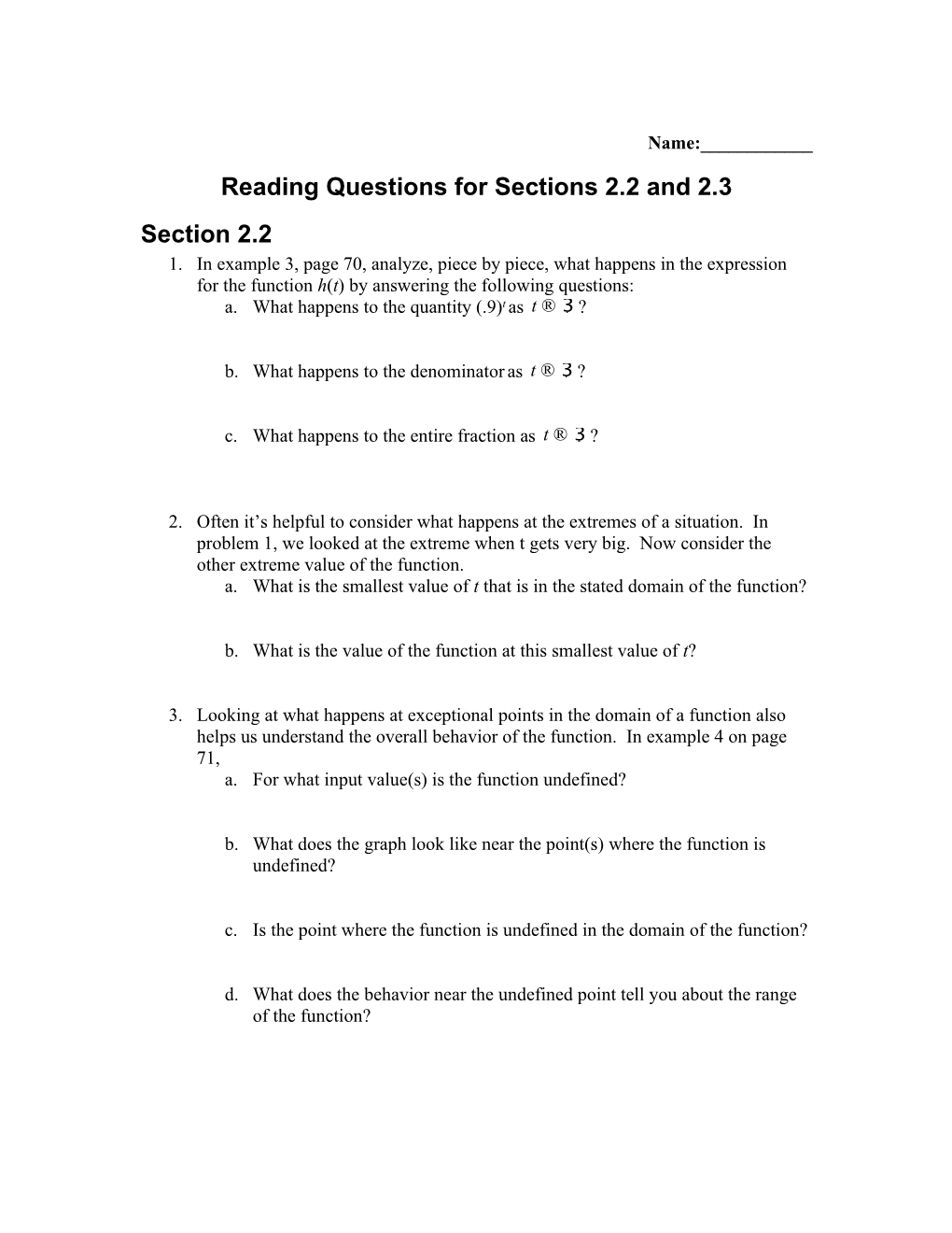 Reading Questions for Sections 2.2 and 2.3