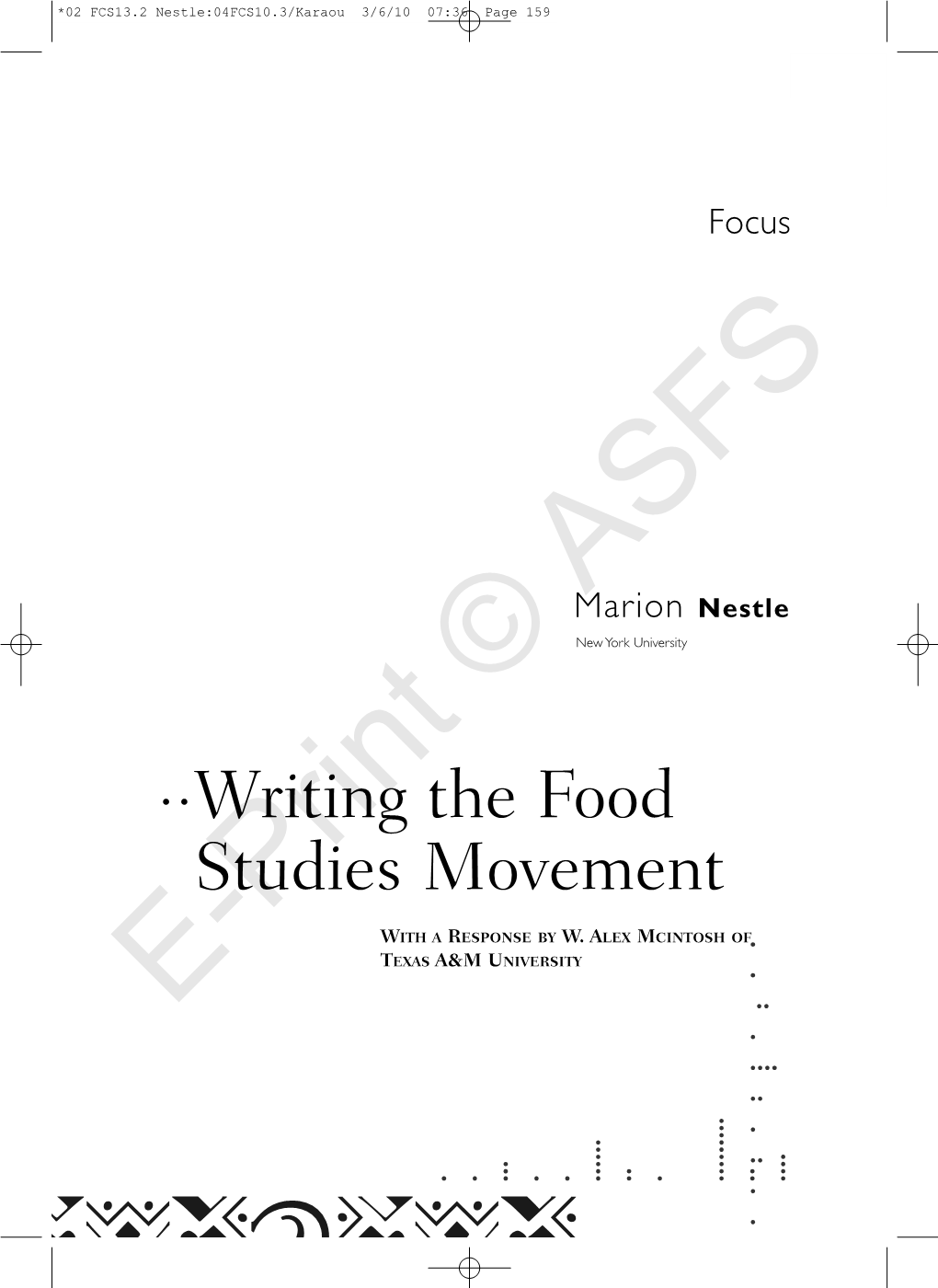 Writing the Food Studies Movement