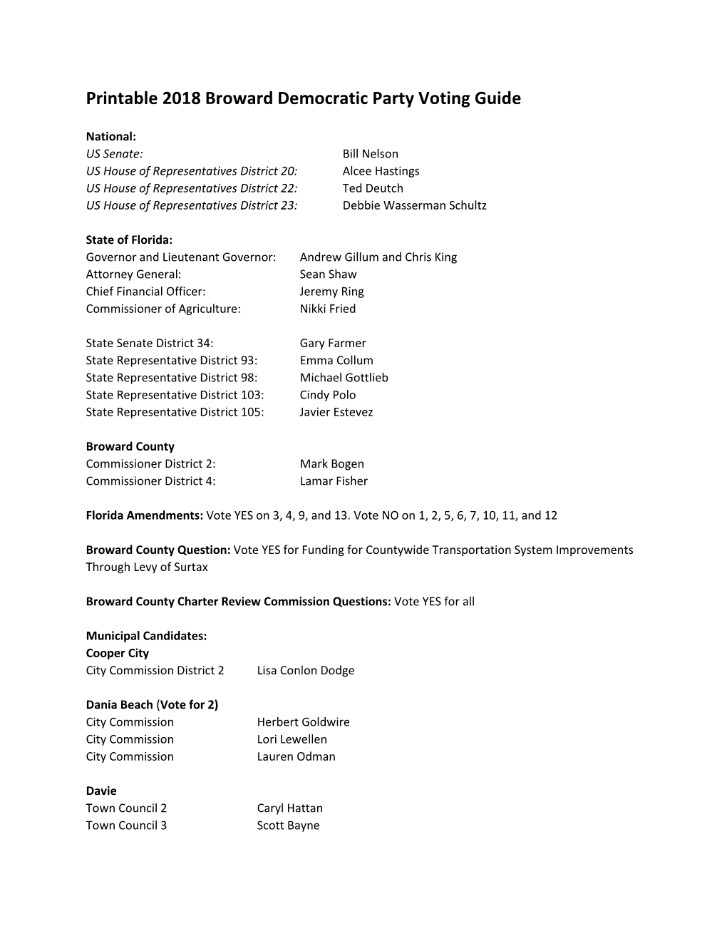 Printable 2018 Broward Democratic Party Voting Guide