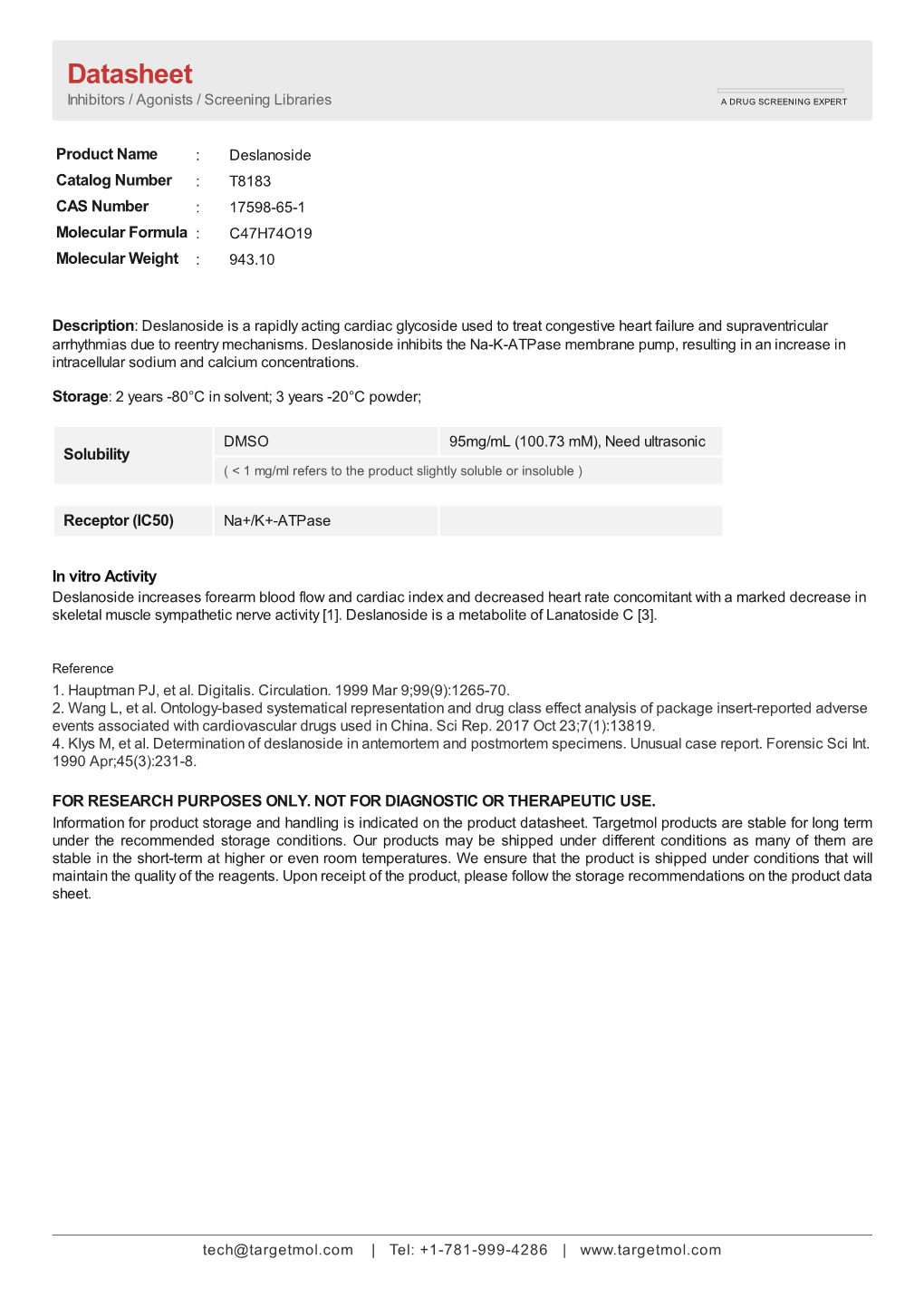 Datasheet Inhibitors / Agonists / Screening Libraries a DRUG SCREENING EXPERT