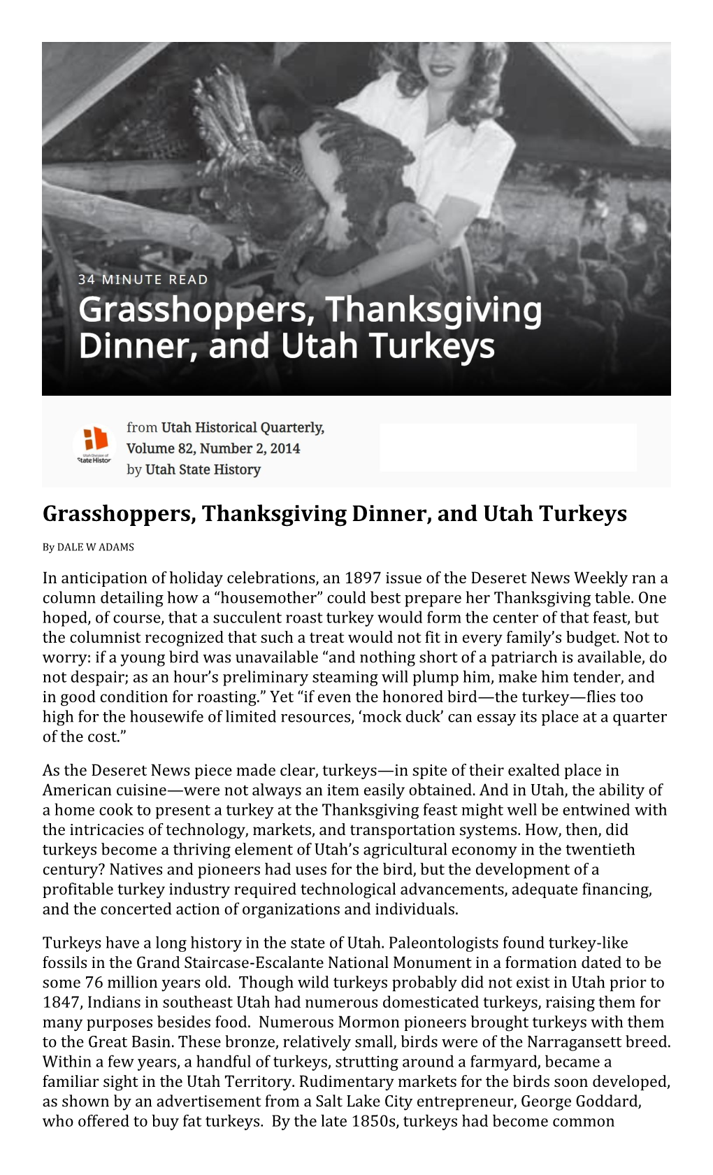 Grasshoppers, Thanksgiving Dinner, and Utah Turkeys