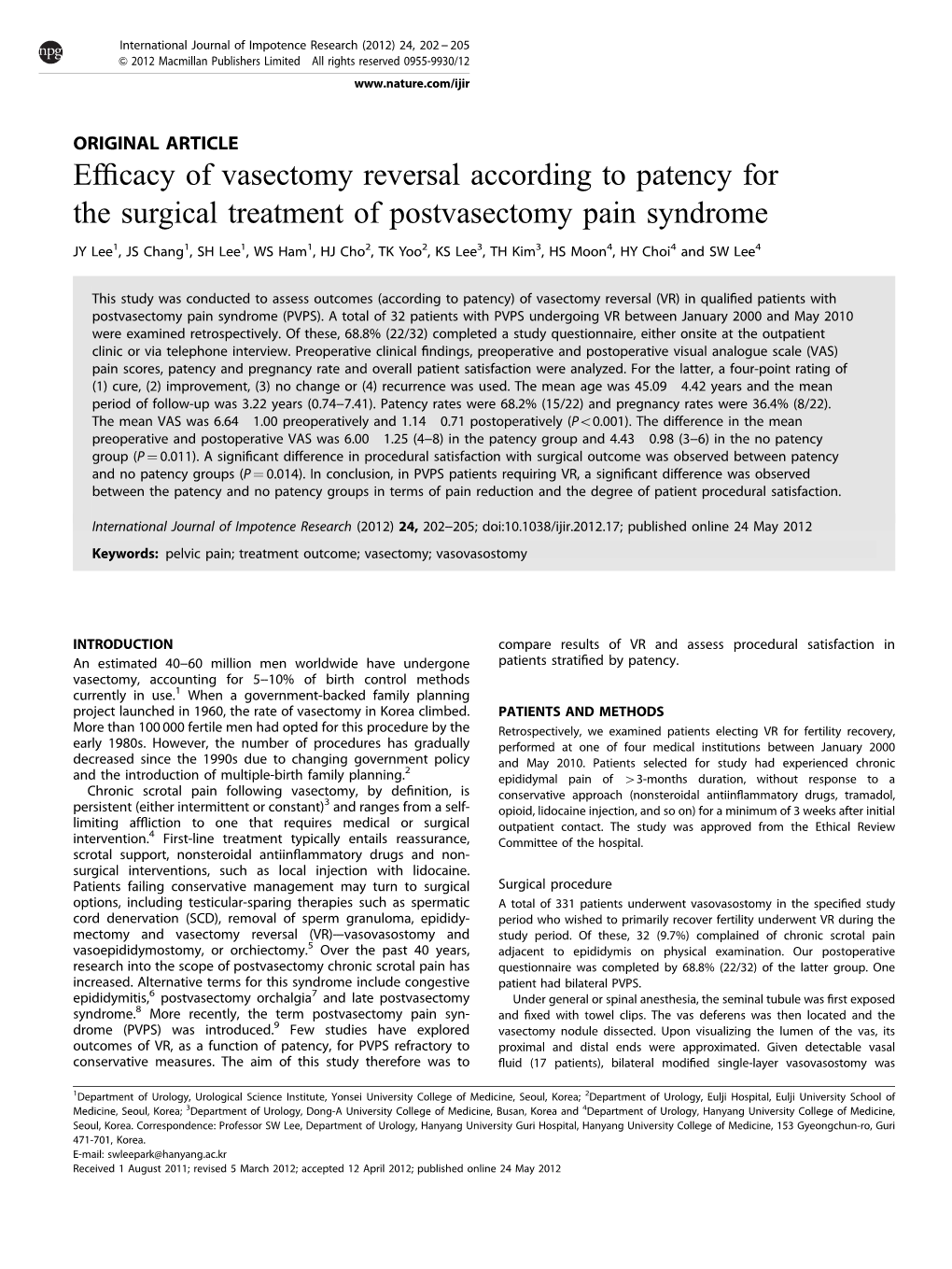 Efficacy of Vasectomy Reversal According to Patency for The