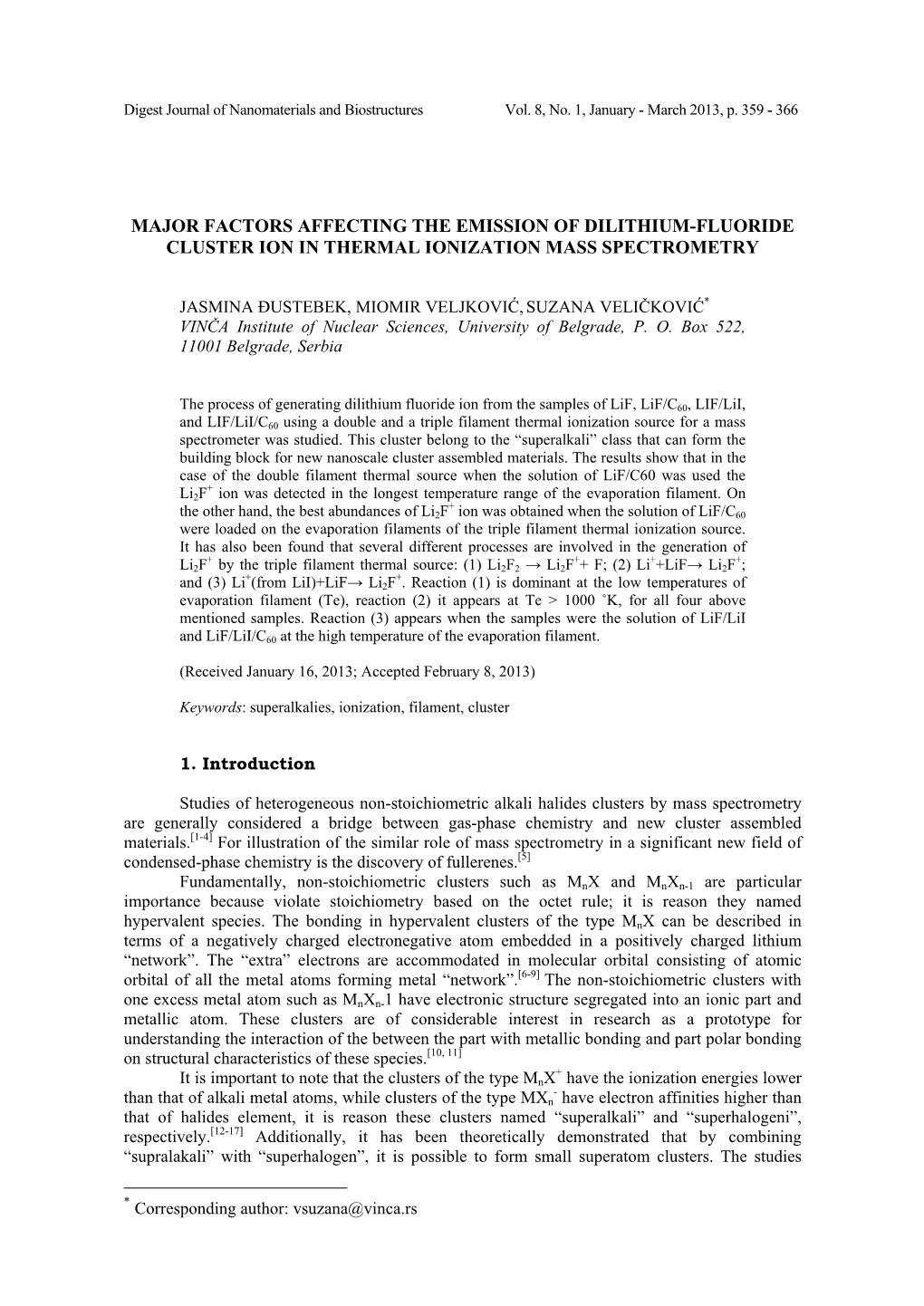 Major Factors Affecting the Emission of Dilithium-Fluoride Cluster Ion in Thermal Ionization Mass Spectrometry