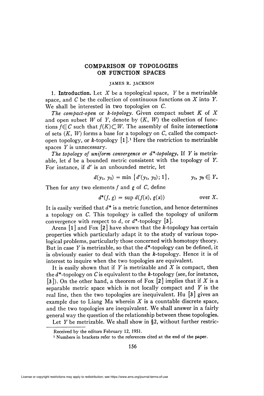 Comparison of Topologies on Function Spaces