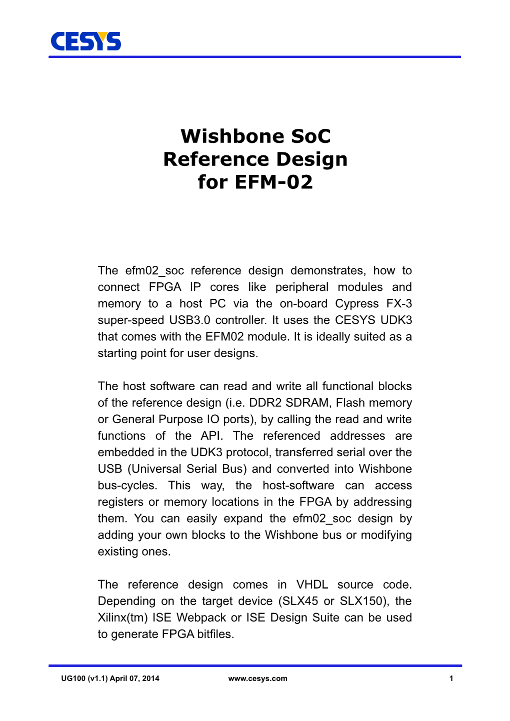 Wishbone Soc Reference Design for EFM-02