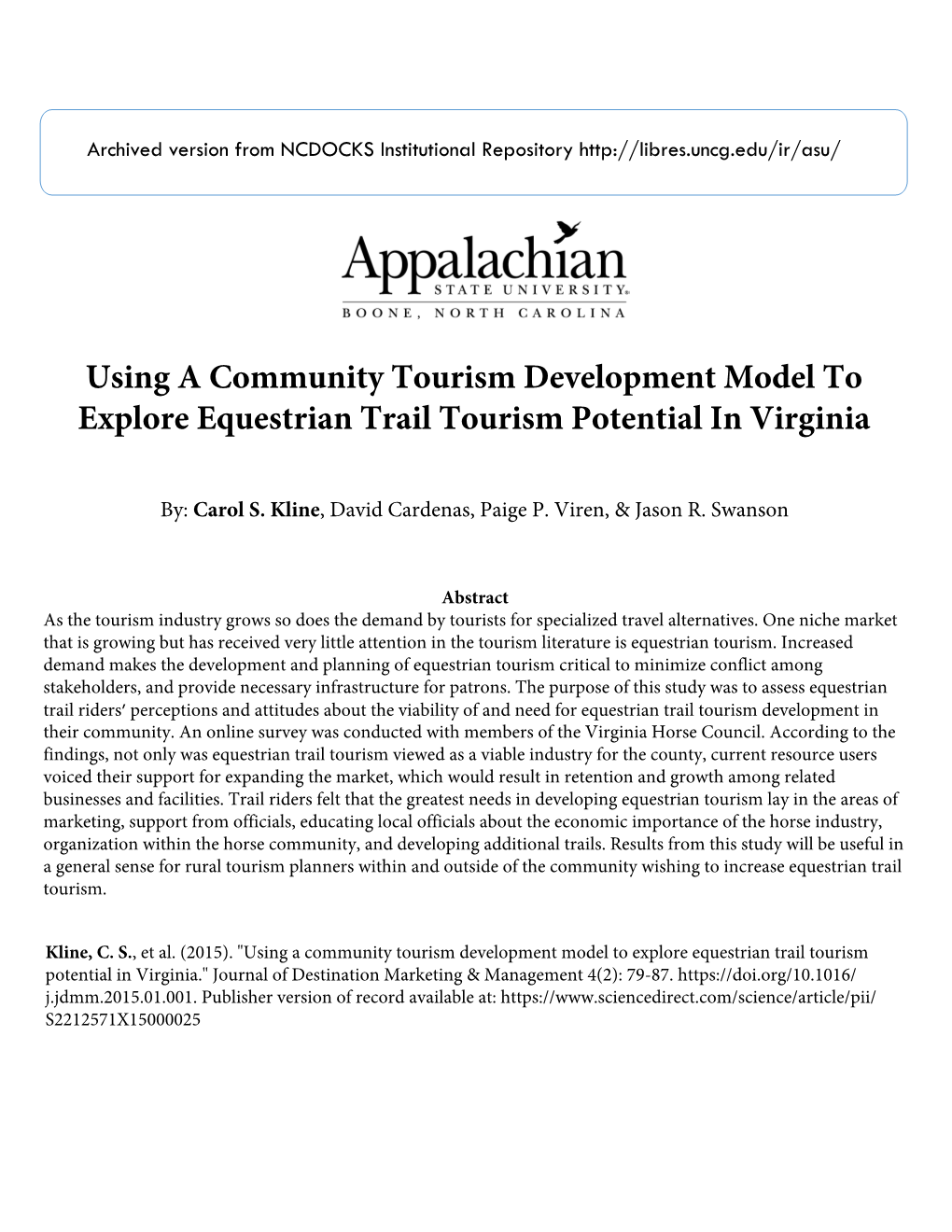 Using a Community Tourism Development Model to Explore Equestrian Trail Tourism Potential in Virginia