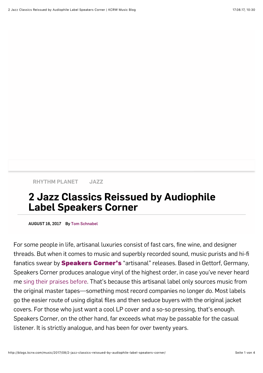 RHYTHM PLANET JAZZ 2 Jazz Classics Reissued by Audiophile Label Speakers Corner