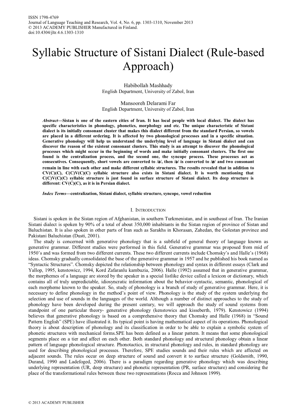 Syllabic Structure of Sistani Dialect (Rule-Based Approach)