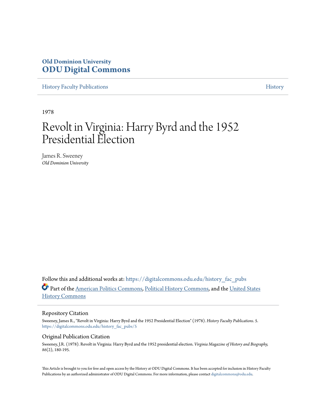 Harry Byrd and the 1952 Presidential Election James R
