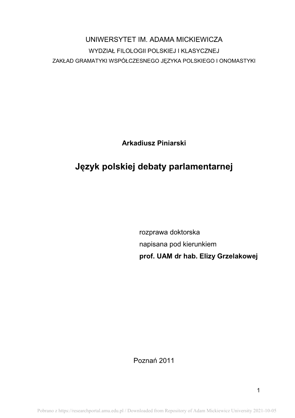 Arkadiusz Piniarski Język Polskiej Debaty Parlamentarnej T1