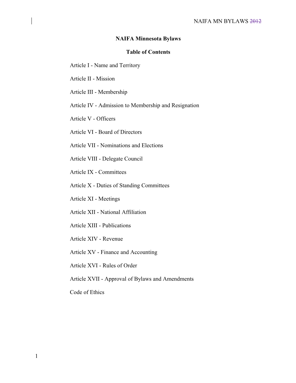 NAIFA Model Bylaws for State Associations