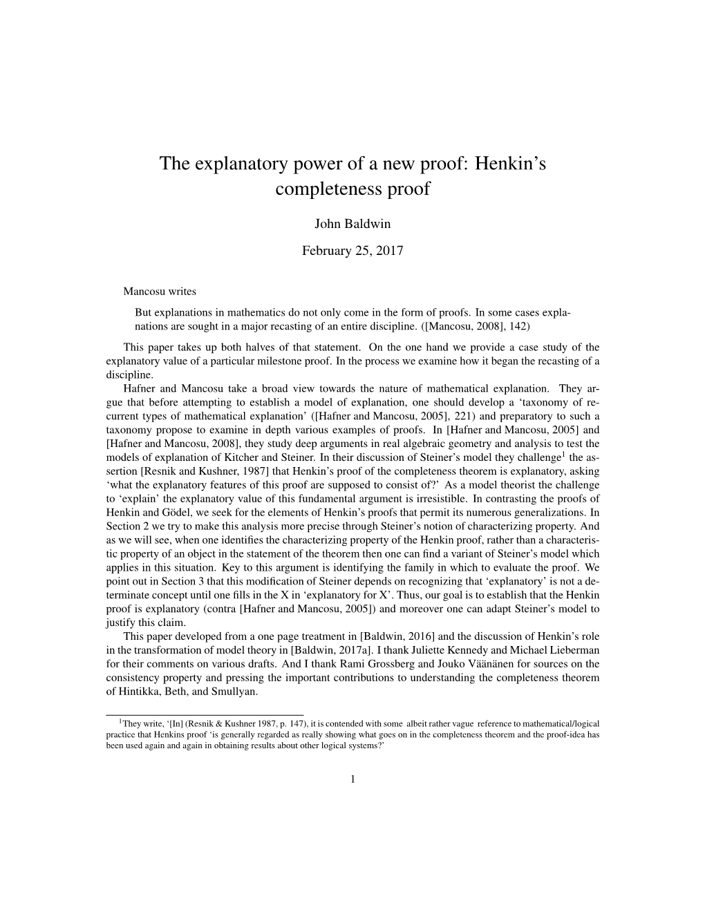 The Explanatory Power of a New Proof: Henkin's Completeness Proof