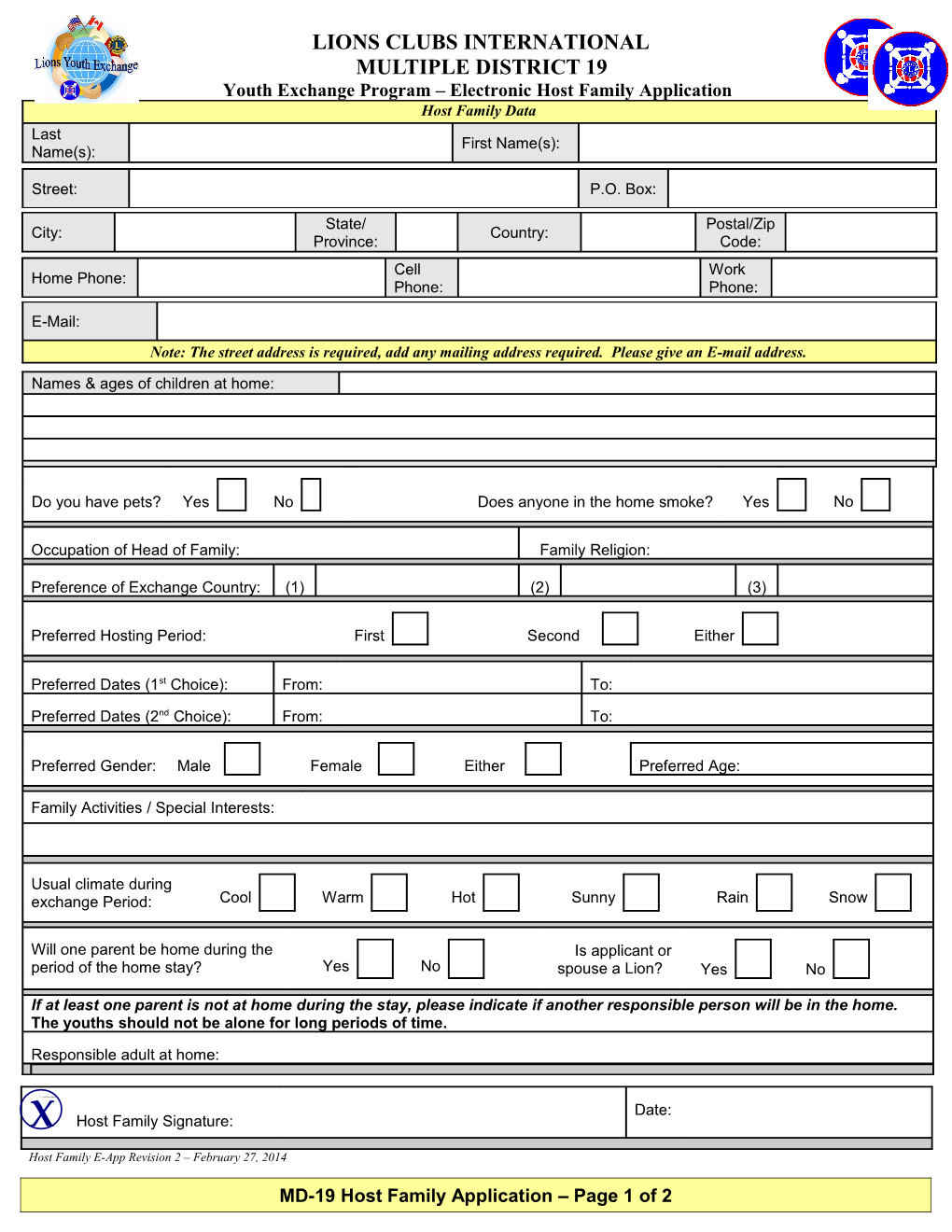 Youth Exchange Program Electronic Host Family Application