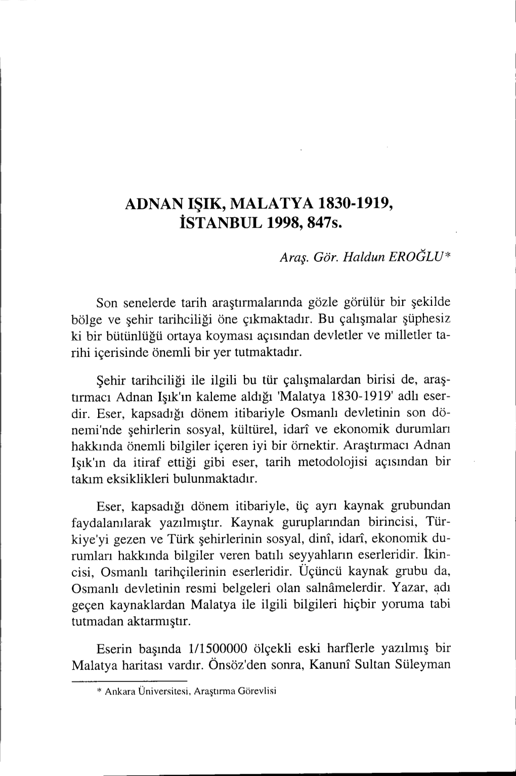 ADNAN IŞIK, MALATYA 1830-1919, Istanbul 1998, 847S