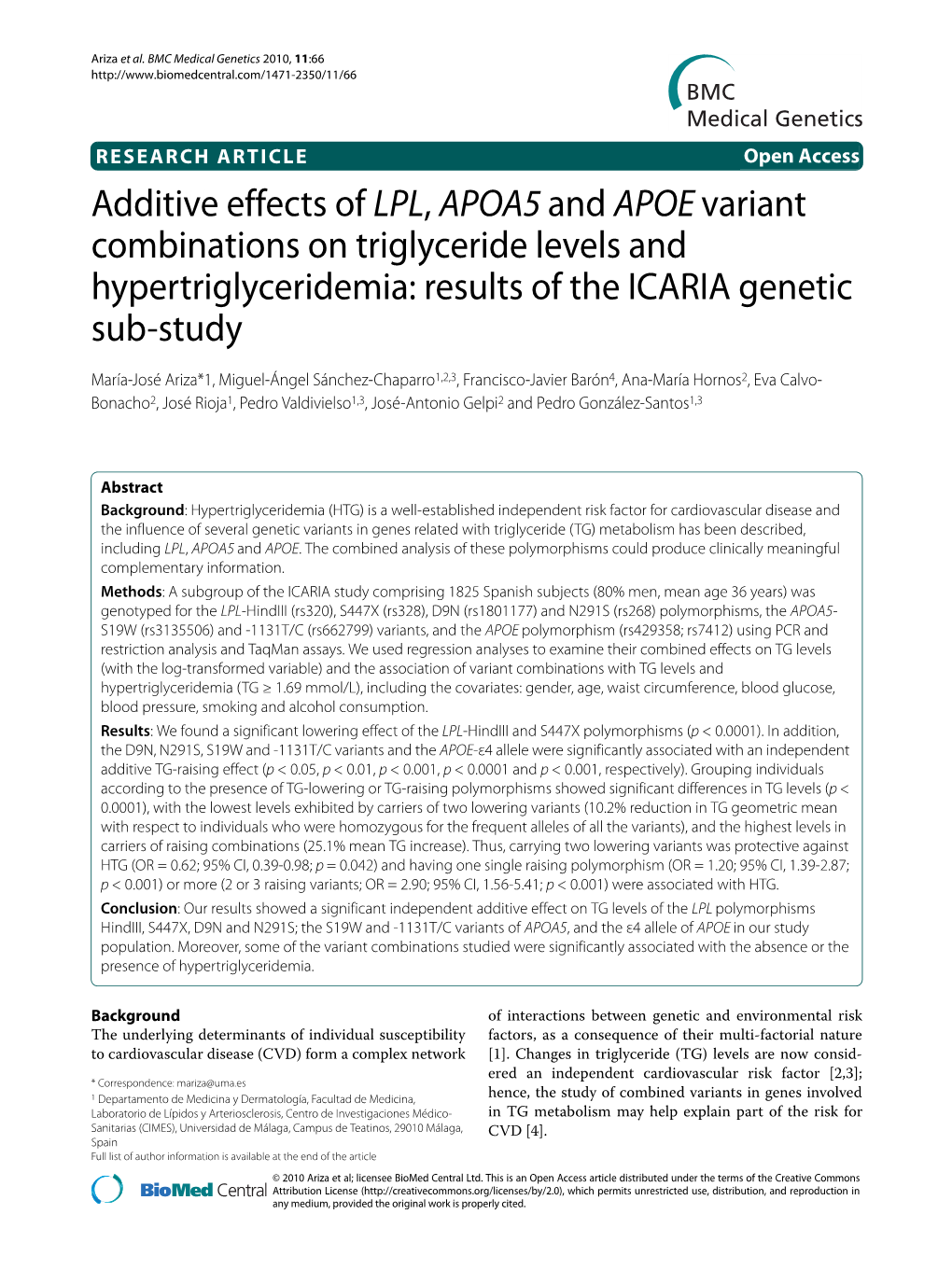 Additive Effects of LPL, APOA5 and APOE Variant Combinations On