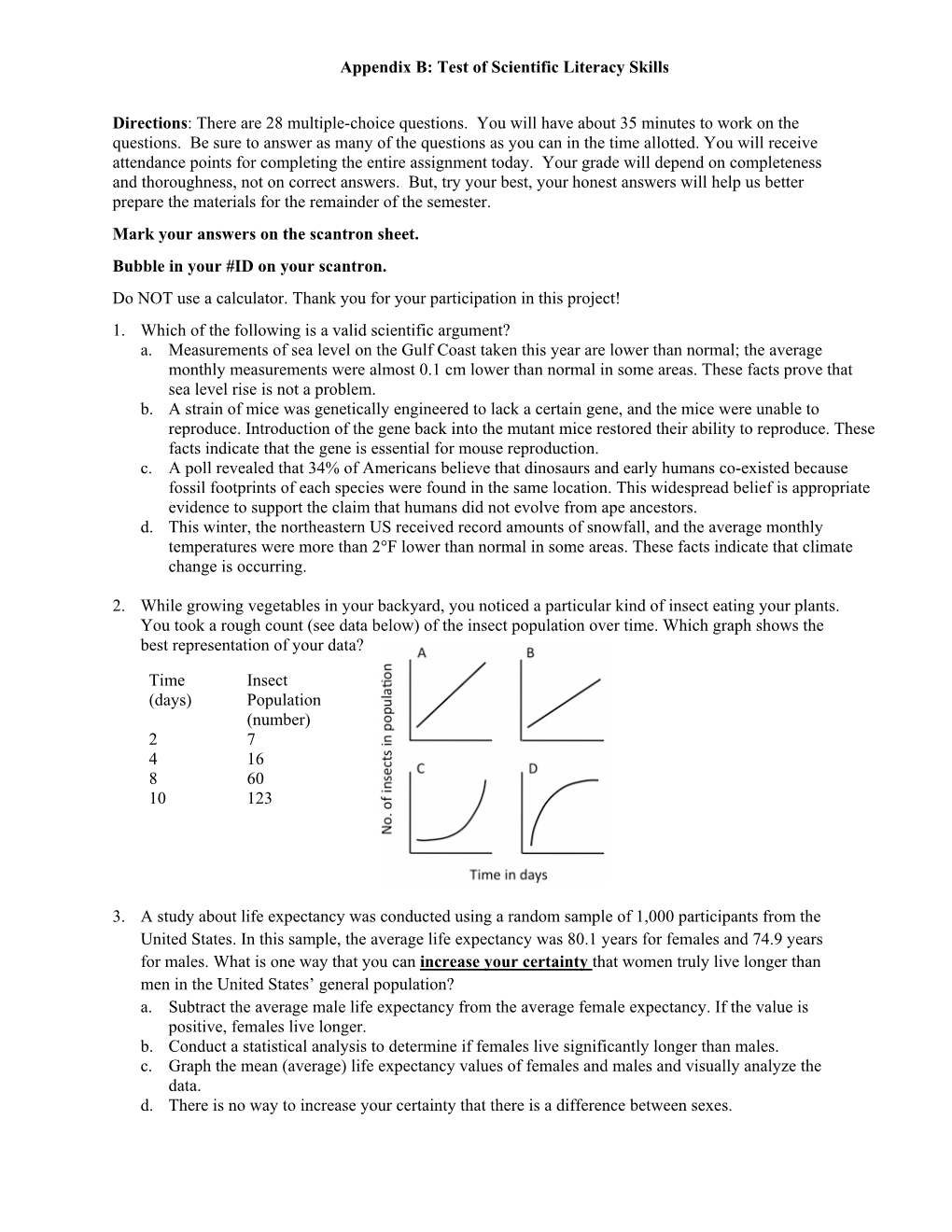 Appendix B: Test of Scientific Literacy Skills