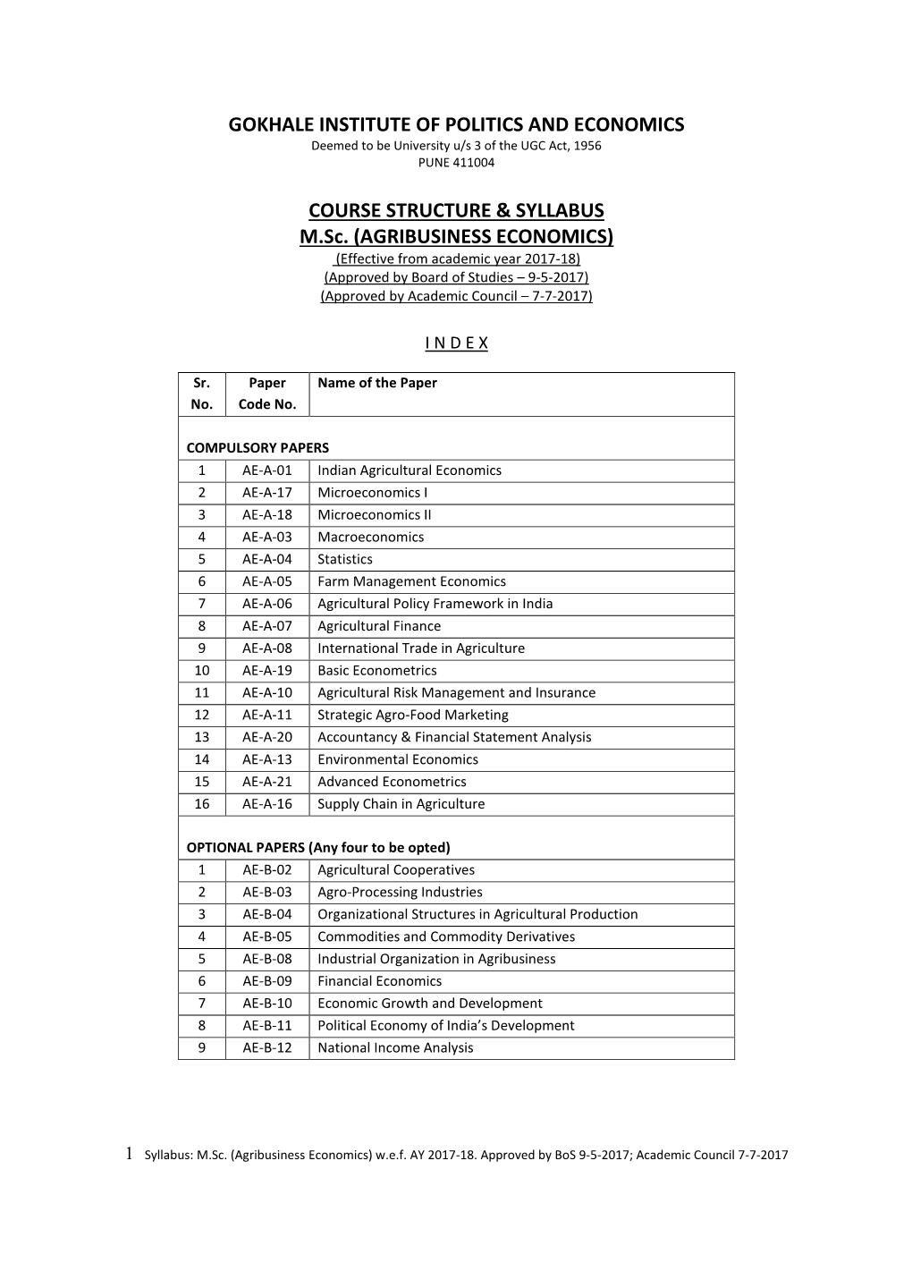 COURSE STRUCTURE & SYLLABUS M.Sc. (AGRIBUSINESS