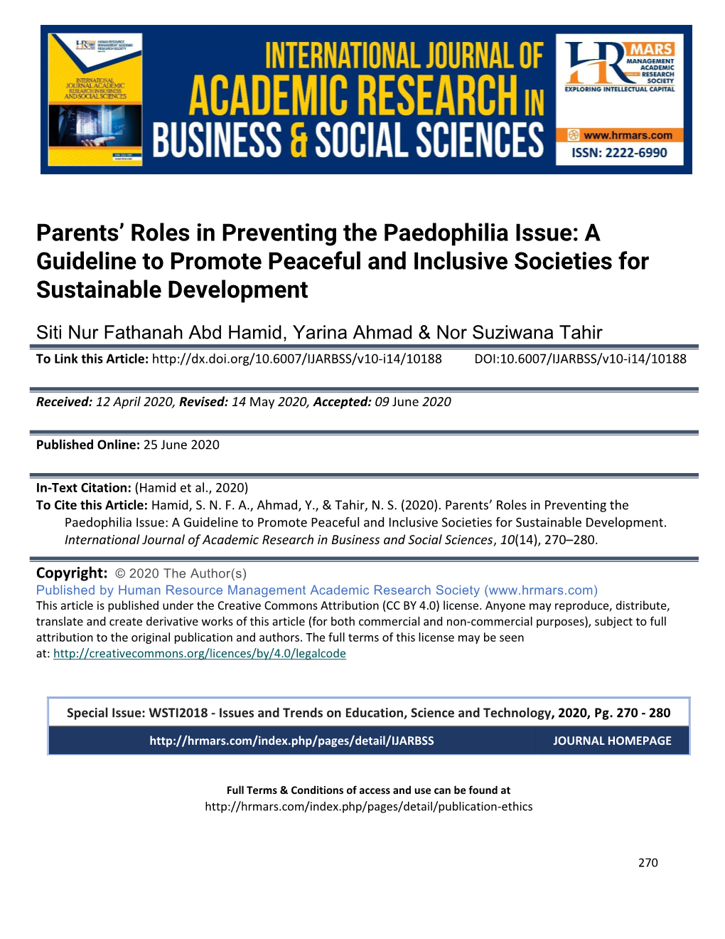 Parents' Roles in Preventing the Paedophilia Issue: a Guideline To