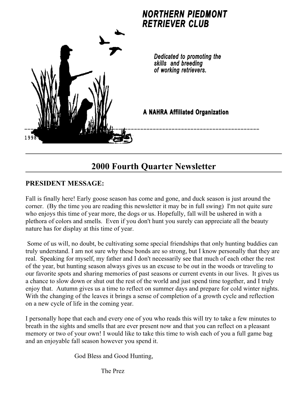 2000 Fourth Quarter Newsletter