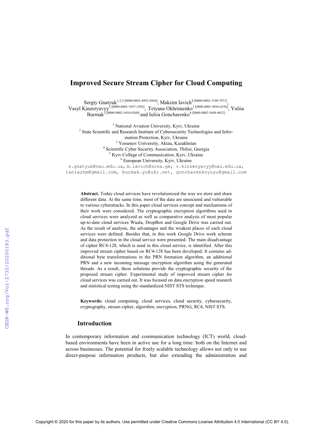 Improved Secure Stream Cipher for Cloud Computing