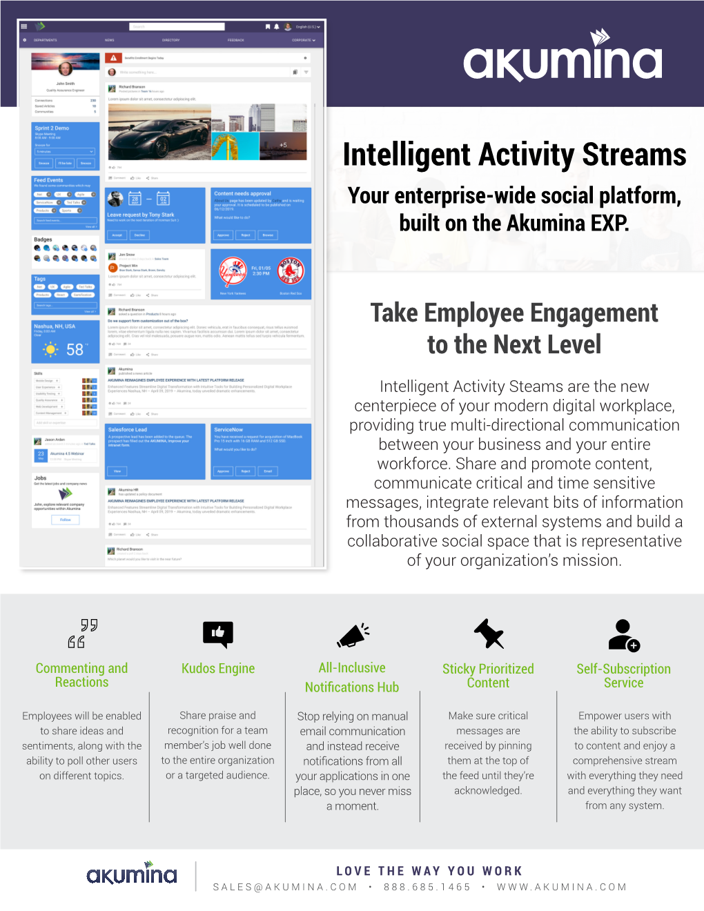 Intelligent Activity Streams Your Enterprise-Wide Social Platform, Built on the Akumina EXP.​