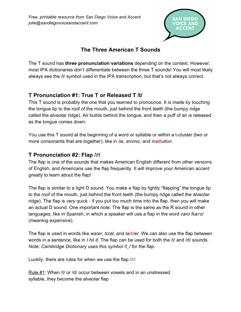 The Three American T Sounds T Pronunciation #1: True T Or