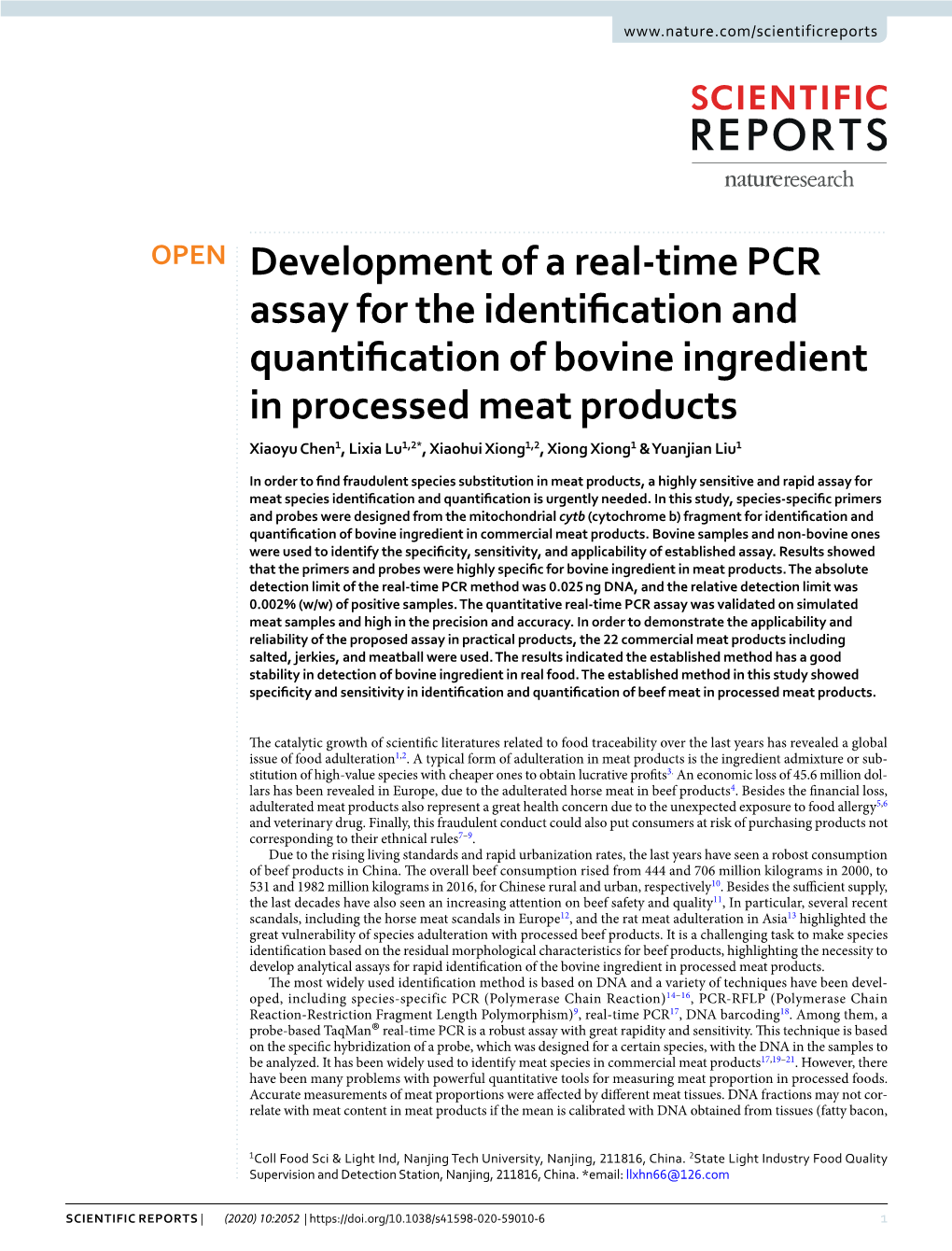 Development of a Real-Time PCR Assay for the Identification