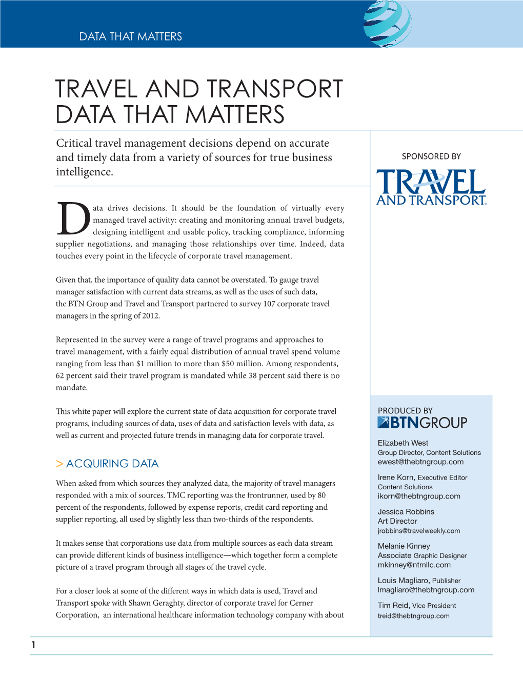 Travel and Transport DATA THAT MATTERS