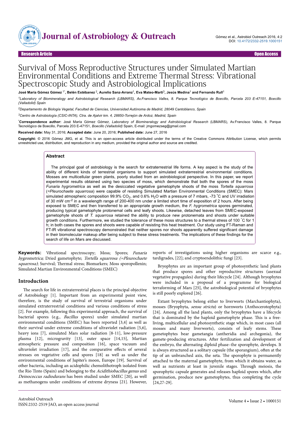 Survival of Moss Reproductive Structures Under Simulated Martian