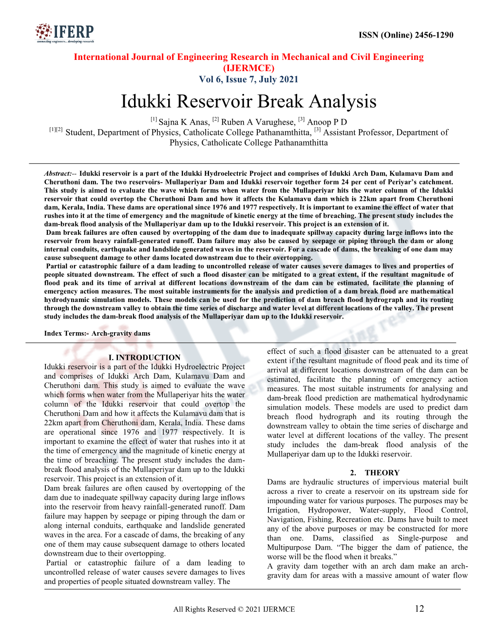 Idukki Reservoir Break Analysis