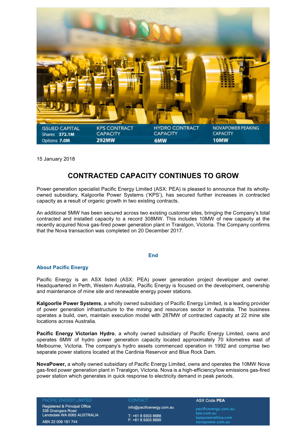 Contracted Capacity Continues to Grow