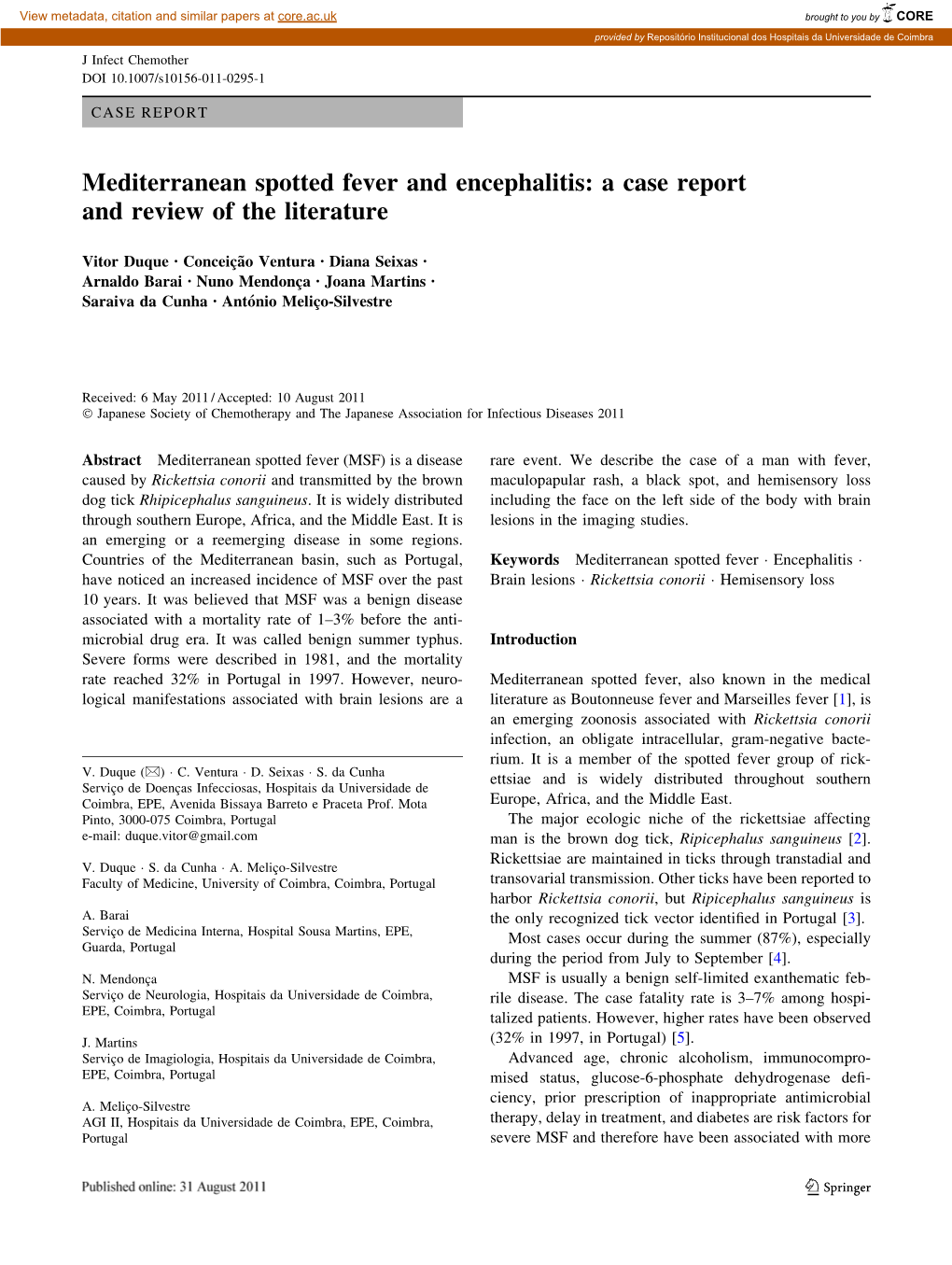 Mediterranean Spotted Fever and Encephalitis: a Case Report and Review of the Literature