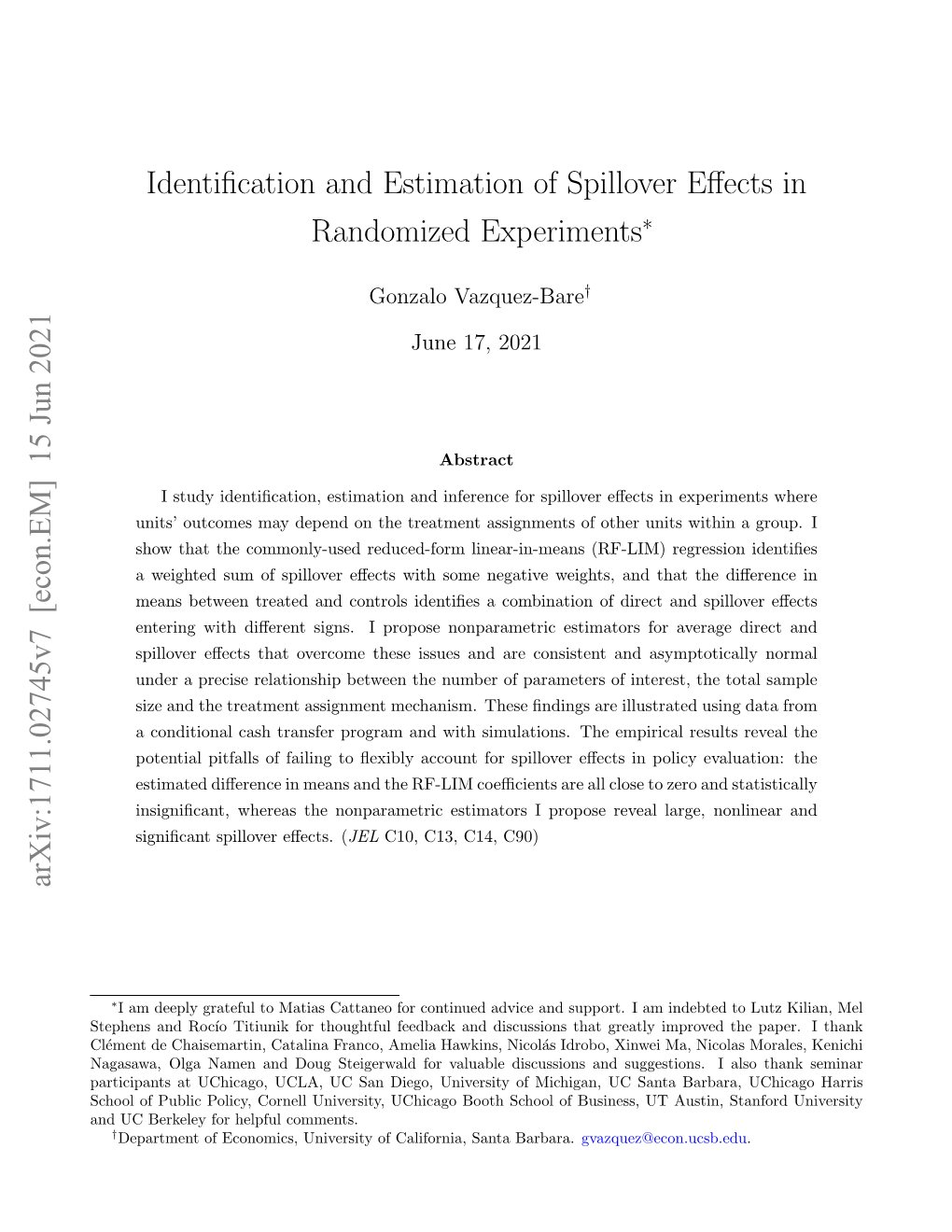 Identification and Estimation of Spillover Effects in Randomized