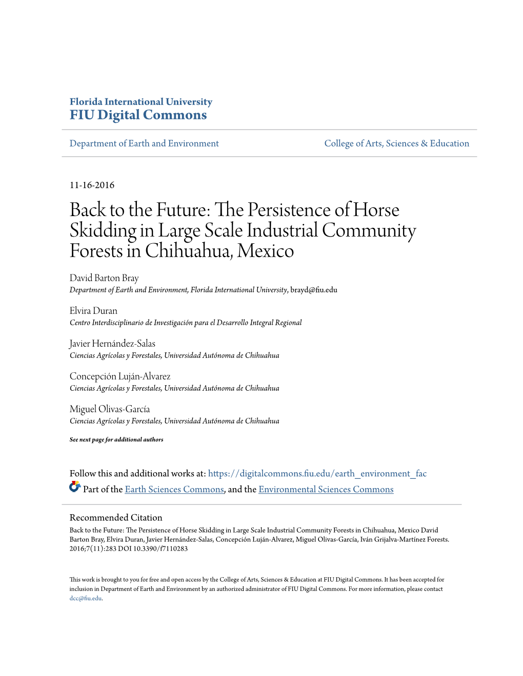 The Persistence of Horse Skidding in Large Scale Industrial Community Forests in Chihuahua, Mexico
