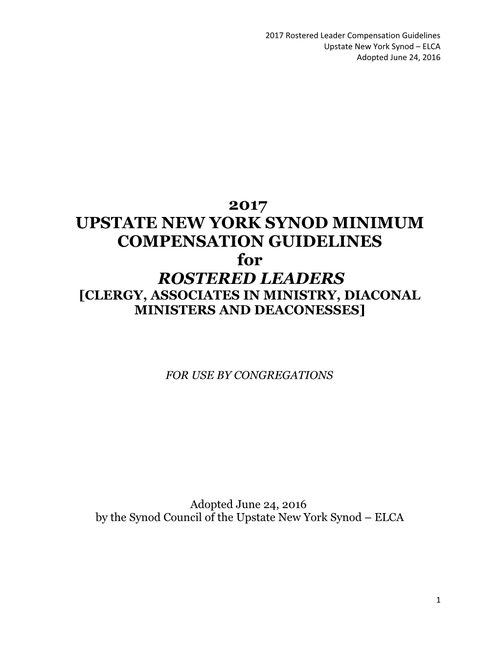 Upstate New York Synod Minimum Compensation Guidelines