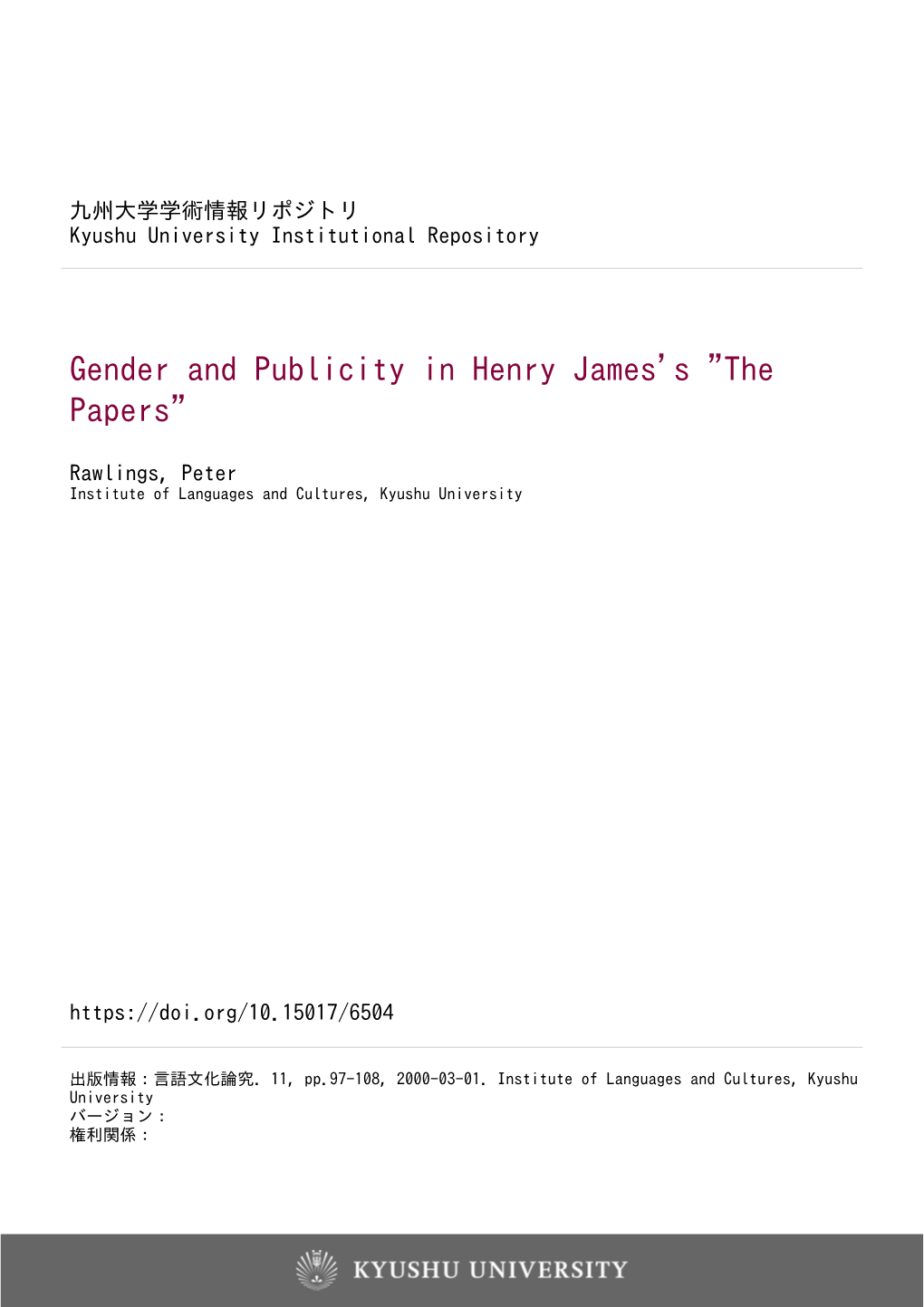 Gender and Publicity in Henry James's 