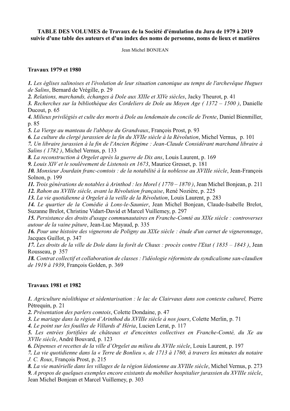 Table Des Travaux (1979-2019)